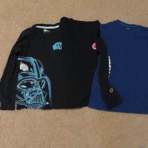 Champion Black Long Sleeve Tee with Teal Star Wars Graphic